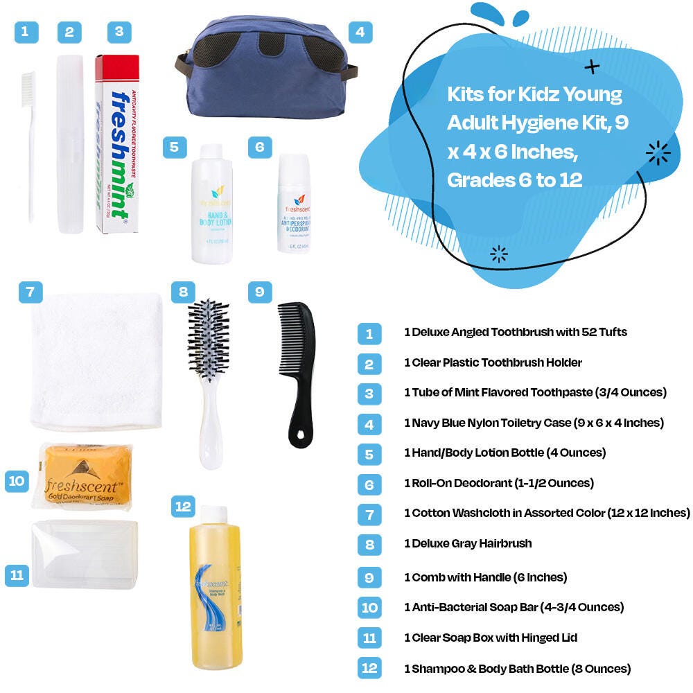 Kits for Kidz Young Adult Hygiene Kit, 9 x 4 x 6 Inches, Grades 6